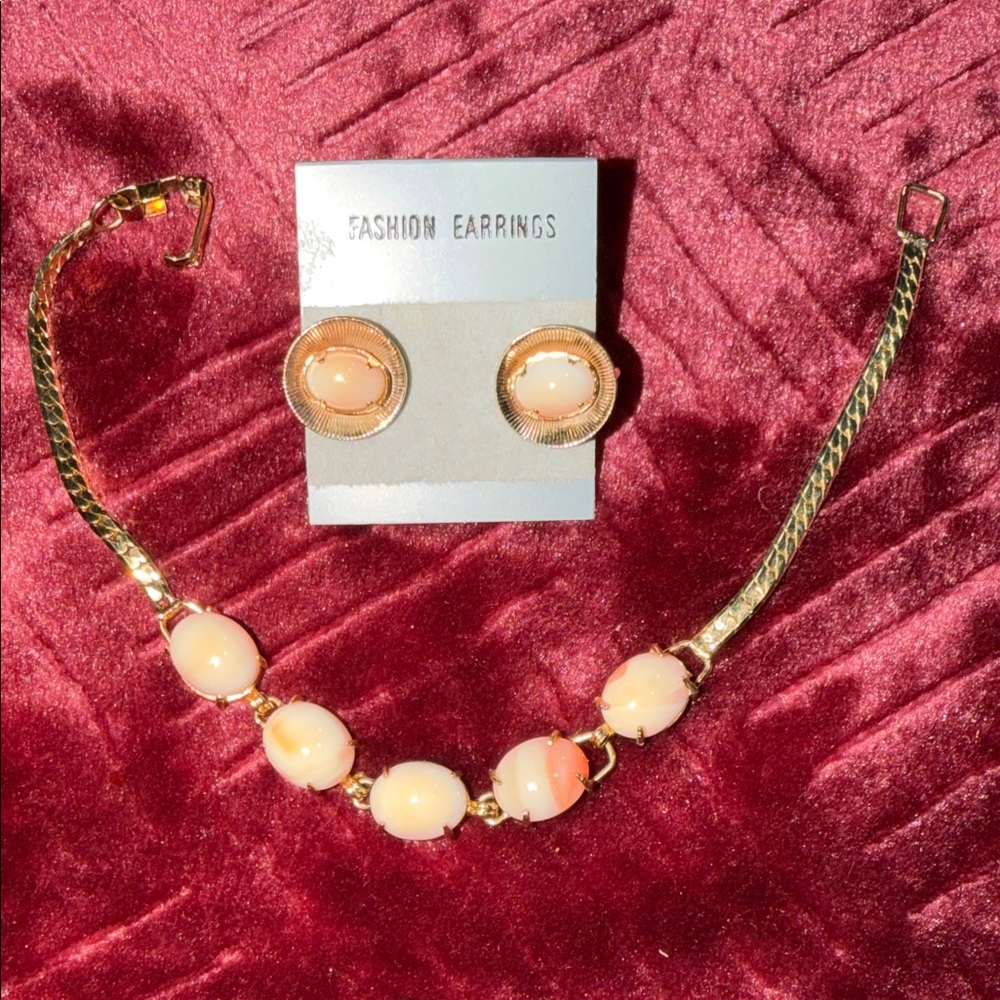 Elegant Gold and Pink Bracelet & Earring  Set